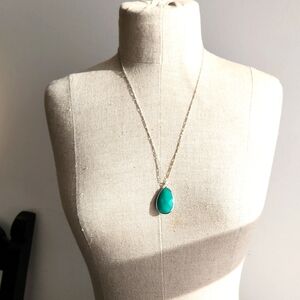 Teal stone in silver long necklace